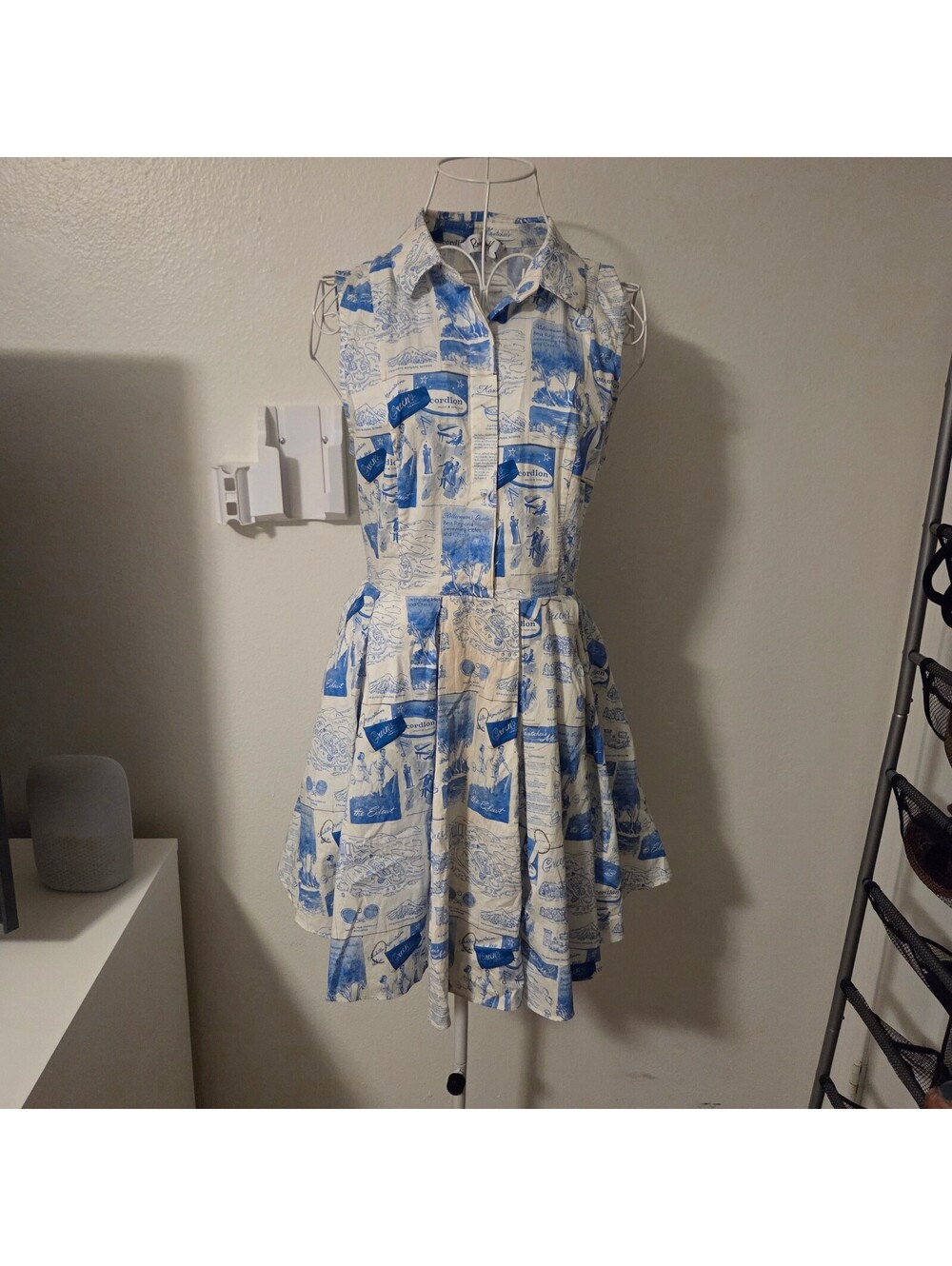Rachel Antonoff Sleeveless Blue and White Print Dress XS